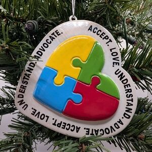 Autism Awareness Multicolor Heart Puzzle Christmas Ornament